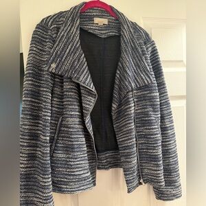 LOFT Navy and White Textured Jacket